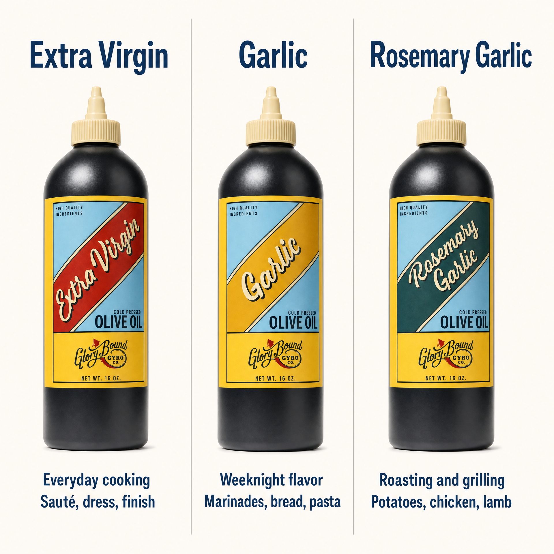 Which oil to reach for — Extra Virgin, Garlic and Rosemary Garlic flavor guide